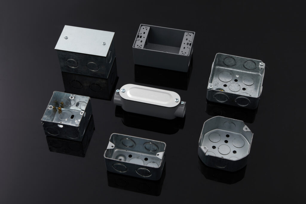 4" Square Conduit Boxes, 2"x4" Handy Boxes, Conduit Bodies, Weatherproof Boxes Single Gang, BS standard Switch Boxes, IEC 61386 Standard Electra Box A01, A11