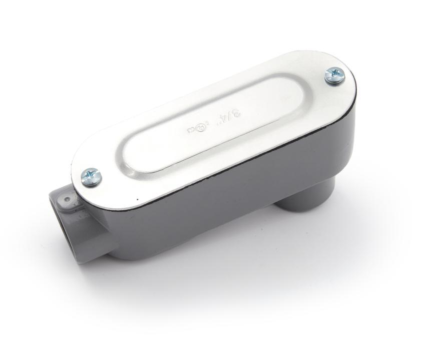 Catalog image of a LB conduit body with its cover fitted.
