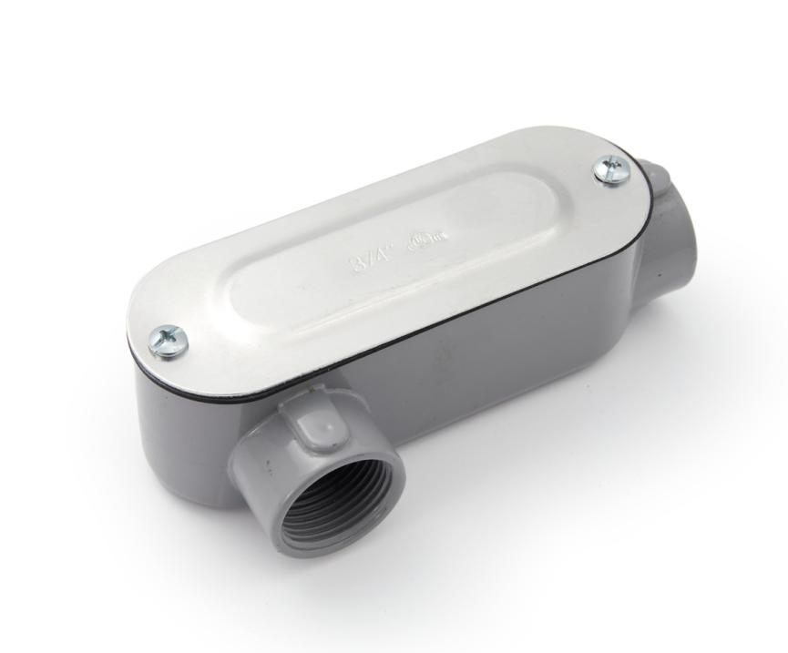 Catalog image of a LR conduit body with its cover fitted.