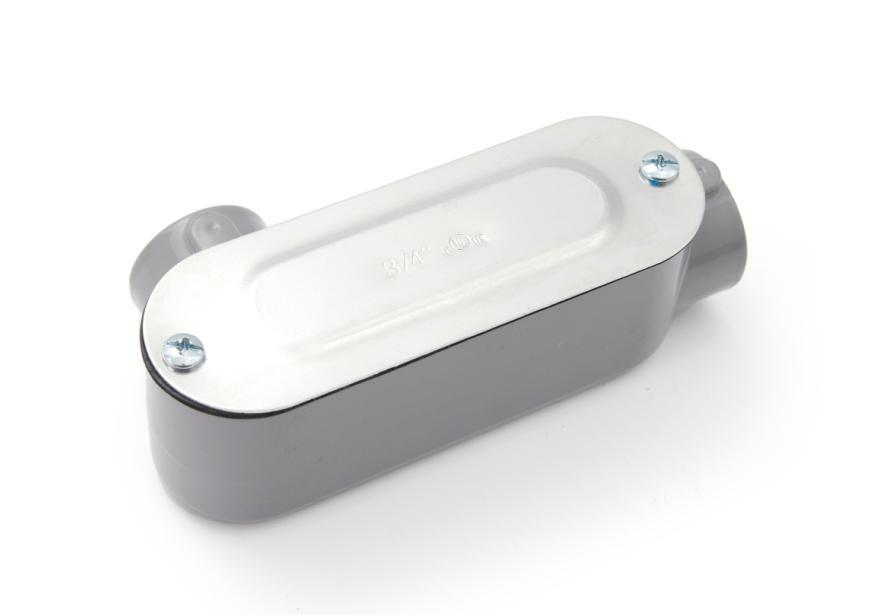 Catalog image of a LL conduit body with its cover fitted.